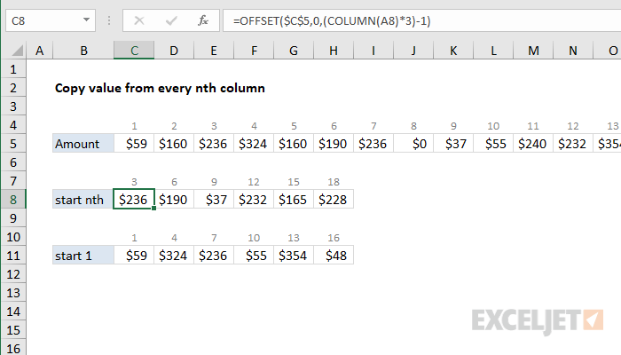 Copy value from every nth column Excel formula Exceljet